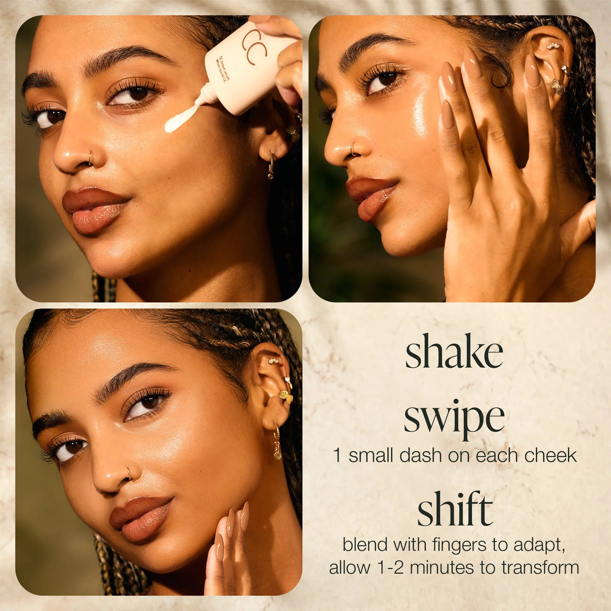 summer skin essentials – CC color-correcting tinted serum + creaseless SPF 30 mineral powder sunscreen